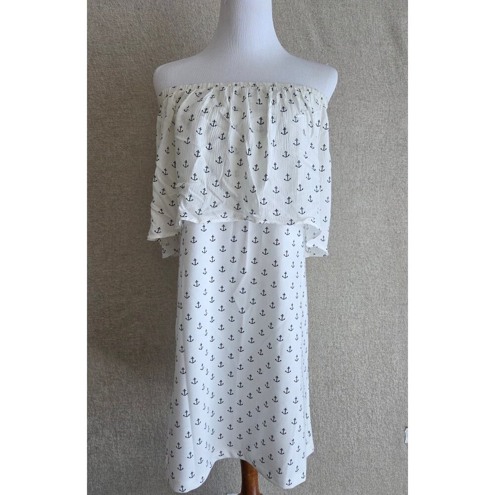 Zara Trafaluc White Nautical Anchor Off-Shoulder Mini Dress NWT
